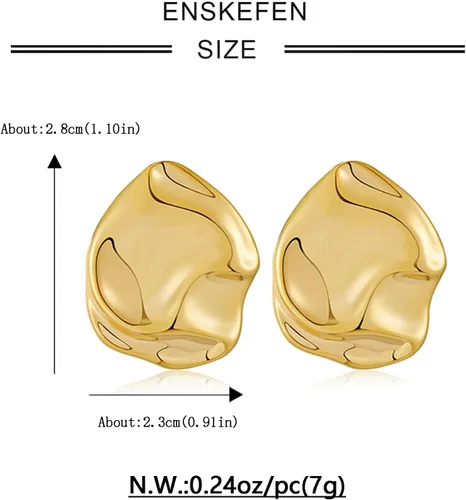 Vista 6 de Aretes de oro irregulares para mujer, aretes de tuerca de plata martillada, aretes geométricos, aretes de oro vintage