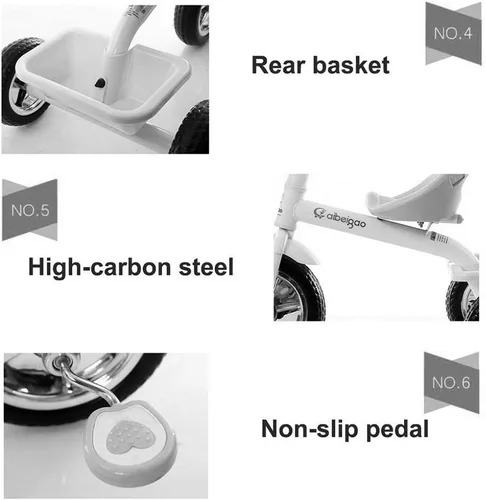 Vista 6 de DYCIN Triciclo plegable para niños de 1 a 3 a 6 años de edad triciclo para niños con timbre asiento portátil juguetes para niños y niñas juguete