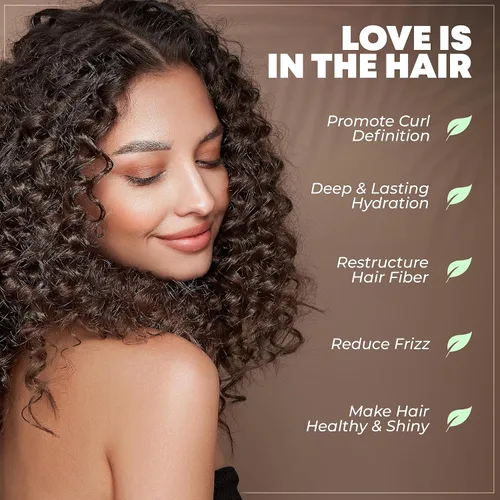 Vista 4 de Acondicionador de cabello rizado para mujeres y hombres, acondicionador hidratante con nueces de Amazonia, cupuacu y ácido láctico para mejorar