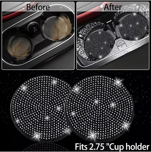 Vista 4 de Funda de volante brillante con diamantes y 2.75 pulgadas de posavasos para portavasos, accesorios interiores de automóviles, SUV para mujeres