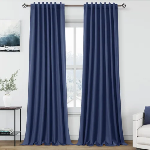Vista 21 de Nanspring Cortinas de lino 100% opacas para dormitorio, 96 pulgadas de largo, con pestaña trasera, bolsillo para barra, aislamiento térmico, cortina