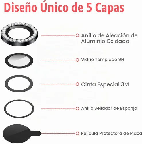 Vista 7 de AGVEE 3+3 Protector de Lente de Cámara para iPhone 14 6.1" / 14 Plus 6.7", Diamante Brillante y Anillo de Metal con Purpurina Brillante Vidrio negro