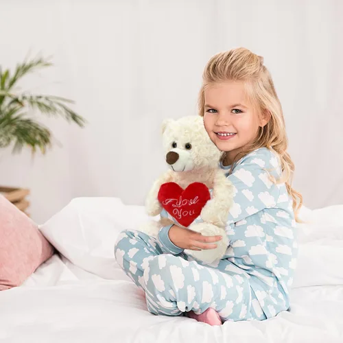 Vista 4 de Oso de peluche blanco con corazón rojo I Love You de 12 pulgadas, lindo oso de peluche pequeño suave para San Valentín, boda, aniversario, regalo