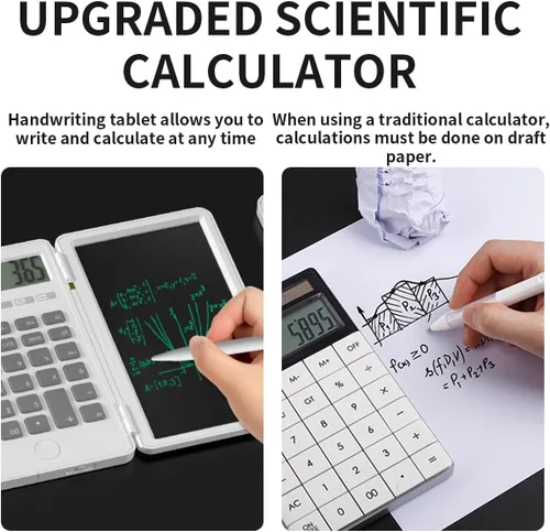 Vista 5 de Calculator with Writing Pad,12-Digit LCD Display, Dual Power Solar + Coin Cell,1-Yr Battery Life Silicone Keys for Comfort Lightweight Portable for