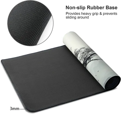Vista 5 de Alfombrilla extendida para mouse, diseño de paisaje de pintura de tinta china, 35.4x15.7 pulgadas, tapete para teclado de juegos con bordes cosidos