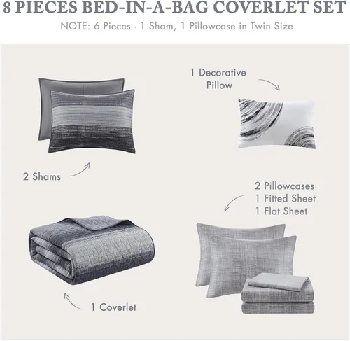 Vista 6 de Madison Park Essentials Saben Cozy Bed in A Bag - Edredón reversible con juego completo de sábanas de algodón, diseño geométrico para todas