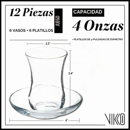 Vista 6 de Vikko Vasos y platillos de té turcos, tazas de té turco de 4 onzas, juego de 6 piezas Transparente