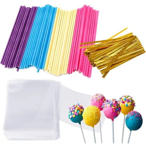 Vista 9 de Kit para hacer pasteles de 6 pulgadas, 100 palitos para tartas, 100 bolsas para tartas y 100 lazos multicolores, 300 paquetes de herramientas