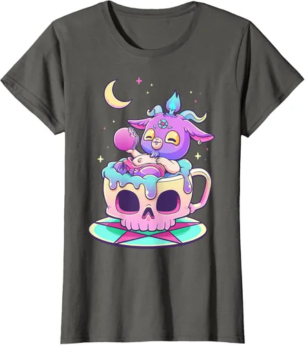 Vista 60 de Kawaii Pastel Goth Cute espeluznante Pentáculo Baphomet - Camiseta de cabra, Negro