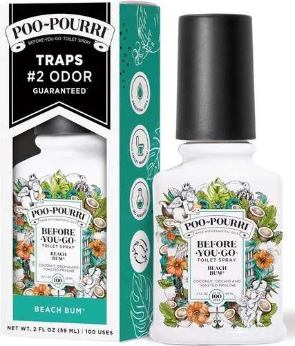 Vista 13 de Poo-Pourri Before-You-Go - Aerosol para inodoro de bolsillo, artículos esenciales de viaje, Beach Bum, 1 onza líquida, hasta 50 usos, desodorante