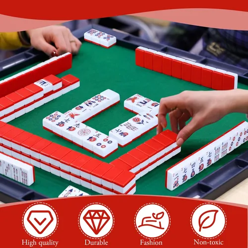 Vista 7 de Arrowbash Juego de azulejos Mahjong americanos, 160 piezas, tema de EE. UU Rojo
