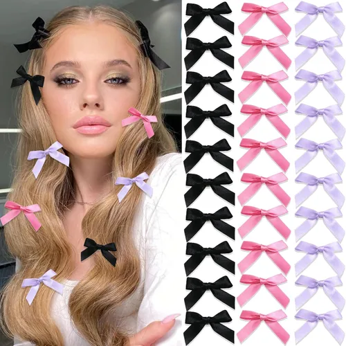 Vista 23 de 20 piezas de lazos negros para el cabello con cinta, clips tipo cocodrilo para el cabello, pasadores para el cabello para adolescentes, pinzas