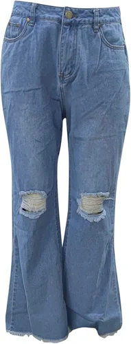 Vista 3 de Jeans de cintura alta para mujer, holgados, casuales, de mezclilla, elásticos, desgastados, para uso diario, Y2K, para adolescentes y niñas