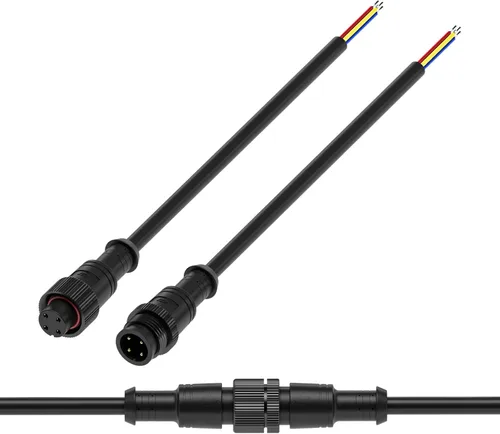 Vista 20 de BTF-LIGHTING Conector eléctrico de tuerca metálica de 2 pines, 18 AWG IP68, conector hembra macho de 7.87 pulgadas/7.9 in, cable de extensión