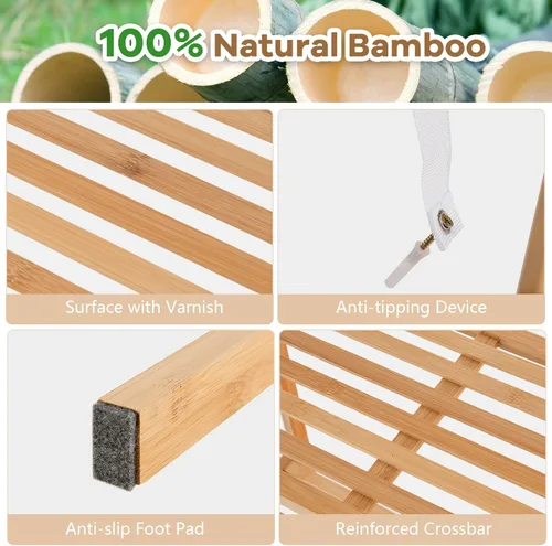 Vista 4 de Giantex Estantería de bambú de 4 niveles, estantes de almacenamiento multifuncionales con dispositivo antivuelco, estante de escalera de bambú