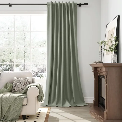 Vista 124 de Guken Cortinas opacas de lino, 2 paneles rústicos, elegantes, 100% opacas, con aislamiento térmico, banda de ganchos y trabilla trasera, 52 x 84