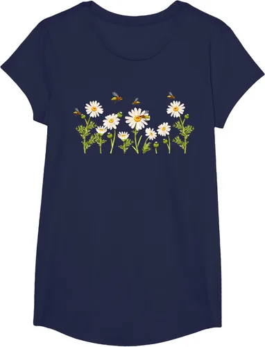 Vista 68 de Marguerites Daisy - Camiseta de verano con margaritas de jardín de flores, Negro, S