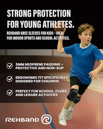 Vista 2 de Rehband Rodilleras para niños, 1 par, protectores de rodilla para voleibol, cómodas y de alta protección, rodilleras infantiles para deportes