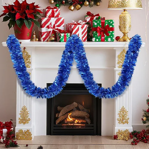 Vista 5 de Guirnalda de oropel azul de 33 pies, decoración metálica para árbol de Navidad, guirnalda de oropel para decoración de Navidad, Halloween y fiesta