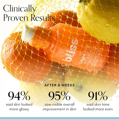 Vista 2 de Bliss Bright Idea Vitamina C + Suero iluminador de tres péptidos – 1 onza líquida – Crema facial hidratante iluminadora con péptidos y Bliss Glow