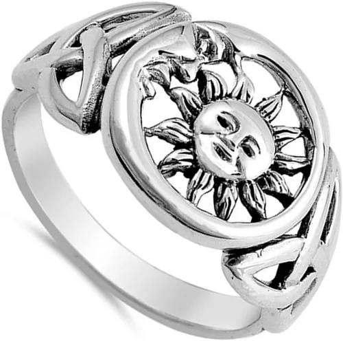 Vista 2 de Sun Moon Universo anillo de plata de ley 925nudo celta, lindo, tamaños 510