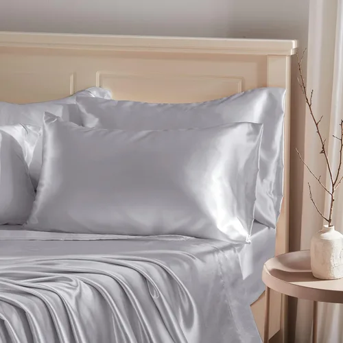 Vista 29 de Manyshofu - Funda de almohada de satén beige para protección del cabello - 2 piezas, fundas de almohada estándar, lujosas y sedosas, fundas