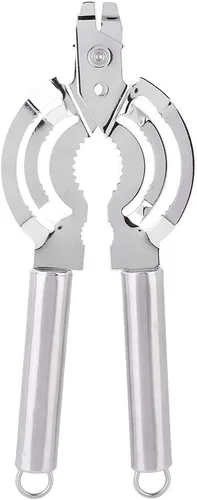 Vista 4 de Abrelatas de acero inoxidable multifuncional, abridor de latas manual removedor de tapa de tarro de botella ajustable, práctico tornillo de lata