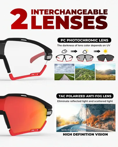 Vista 2 de VICTGOAL Cycling Glasses for Men Women with Polarized and Photochromic 2 Lenses Clear Road Bike Running Sports Sunglasses