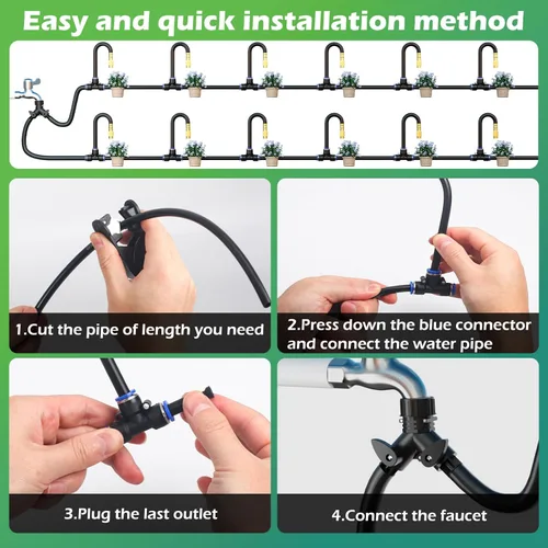 Vista 2 de Drip Irrigation System Kit 100 FT with 32 Nozzles, 360° Adjustable Bendable Garden Watering Misting System for Greenhouse, Yard, Lawn, Plant