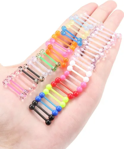 Vista 6 de Prjndjw 48 unids 14G resplandor en la oscuridad flexible acrílico recto lengua pezón anillo retenedor cuerpo piercing joyería para mujeres hombres