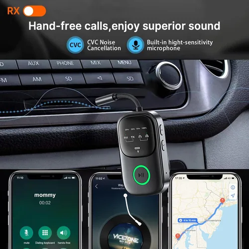 Vista 5 de Receptor transmisor Bluetooth 5.4, adaptador de audio inalámbrico 2 en 1 para avión, TV, estéreo de automóvil y hogar, conecta 2 AirPods