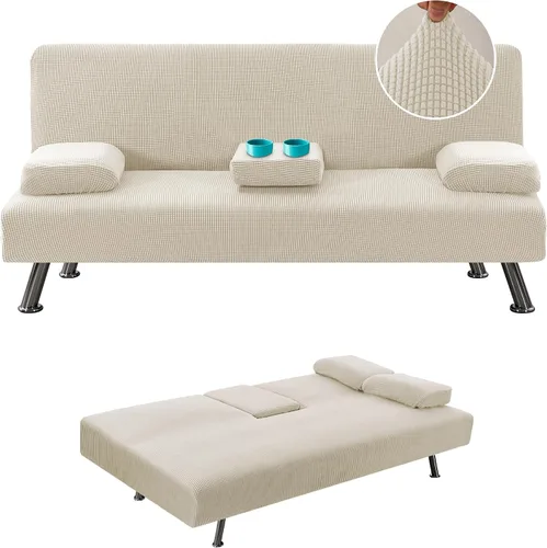 Vista 13 de H.VERSAILTEX 4 Piezas Fundas Elásticas para Futón Funda para Sofá Cama con Fundas para Reposabrazos Removibles y Portavasos Protector de Muebles