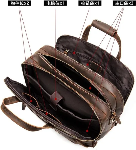 Vista 4 de Ztimi Men's Bag Retro Portable Briefcase Men's Messenger Bag Shoulder Bag Horizontal Computer Bag Large