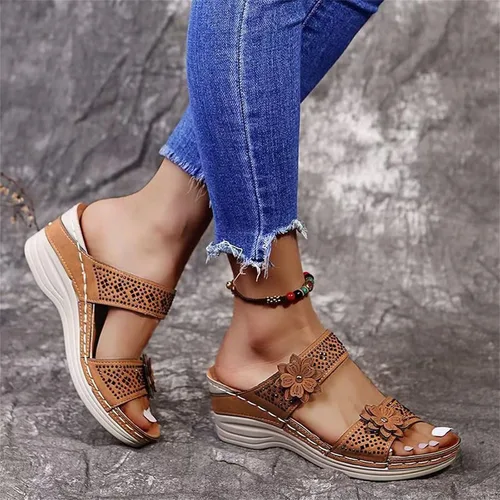 Vista 17 de Sandalias ortopédicas para mujer, pantuflas para caminar con soporte de arco, sandalias casuales antideslizantes A4# Caqui