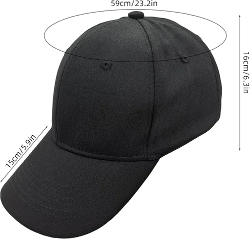 Vista 5 de Gorra de béisbol clásica de algodón para hombres y mujeres, ajustable, unisex, Negro