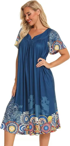 Vista 4 de Bloggerlove Vestidos de casa para mujer con bolsillos Mumu Duster Housecoat de manga corta vestido de patio S-XXL