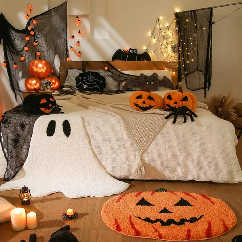 Vista 4 de YRXRUS Tapetes de baño de fantasmas de Halloween, ultra suaves, lavables a máquina, color blanco, para decoración de habitación de Halloween, 20 x
