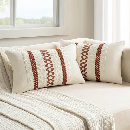 Vista 32 de MIULEE Fundas de almohada lumbares decorativas bohemias, cojín de algodón retro, tejido rustico de macramé para el hogar para cama, sofá, silla, Azul