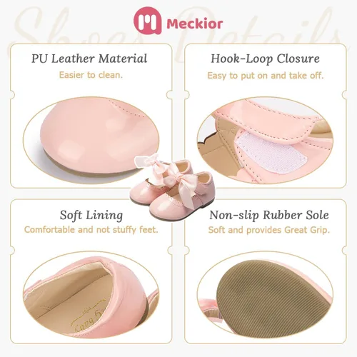 Vista 5 de Meckior Toddler Little Girl Mary Jane Dress Shoes Ballet Flats for Girl Party School Shoes Bowknot Princess Shoes