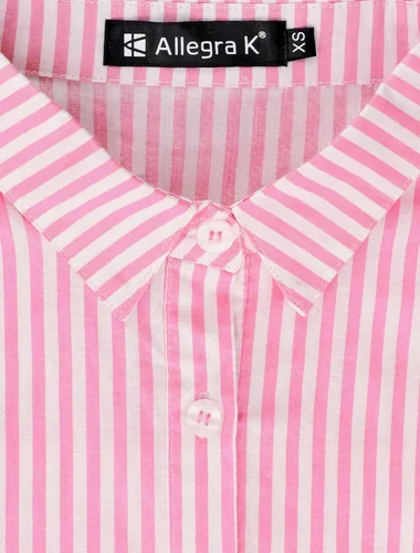 Vista 6 de Allegra K Camisa de manga larga enrollable con botones a rayas para mujer