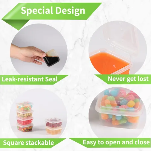 Vista 7 de Recipientes de 3.4 fl oz y 2 onzas con tapas (paquete de 200), pequeños recipientes de plástico para condimentos con tapas, vasos de gelatina, tazas