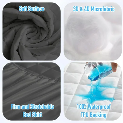 Vista 3 de HYLEORY Protector de colchón impermeable tamaño Queen, transpirable, acolchado, sin ruido, impermeable, para colchón de hasta 21 pulgadas de Gris