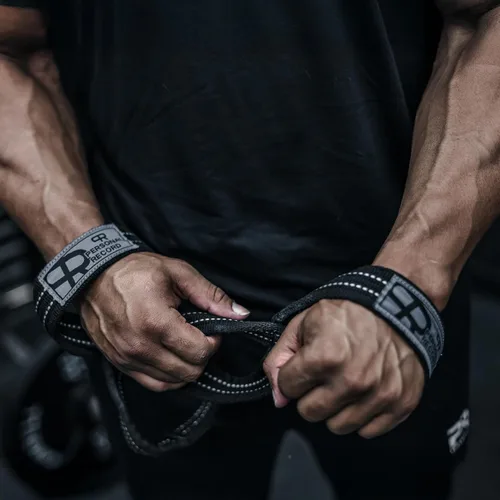 Vista 4 de PR Personal Record Deadlift Straps - Figuras 8 correas de levantamiento de pesas para levantamiento de pesas, culturismo, Strongman - Muñequeras