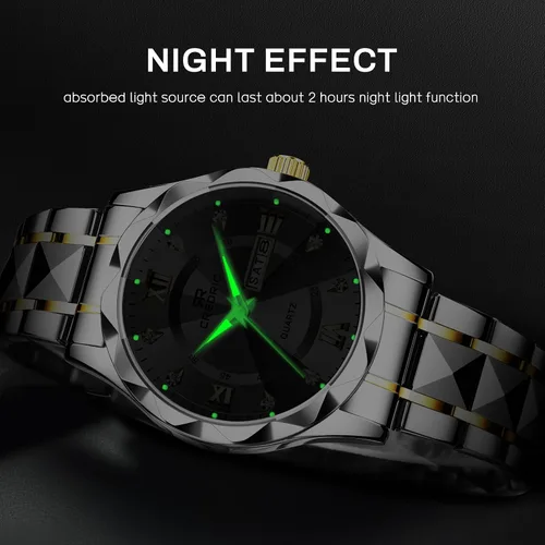 Vista 6 de Watch for Men Stainless Steel Waterproof Diamond Business Dress Analog Quartz Luminous Date Two Tone Luxury Casual Wrist Watch