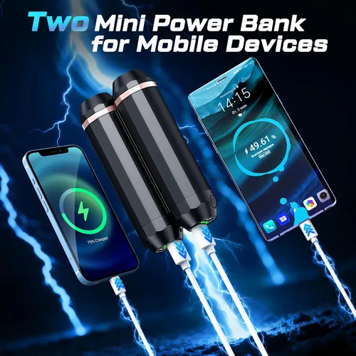Vista 2 de Calentadores de manos AI 3 en 1 recargables de 10000 mAh, cargador de batería dual y linterna, calentador de bolsillo portátil de calefacción