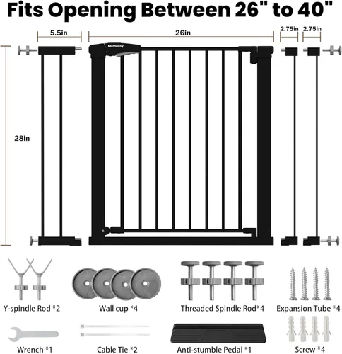Vista 2 de Puerta de bebé para escaleras, puerta de perro de cierre automático de 26 a 40 pulgadas para puertas, puerta infantil montada a presión con puerta