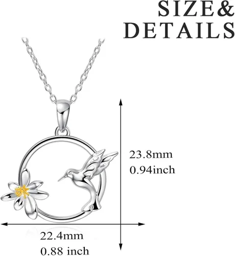 Vista 2 de WINNICACA Collar de plata de ley para mujeres y adolescentes diseño de colibrí de loto regalo de cumpleaños