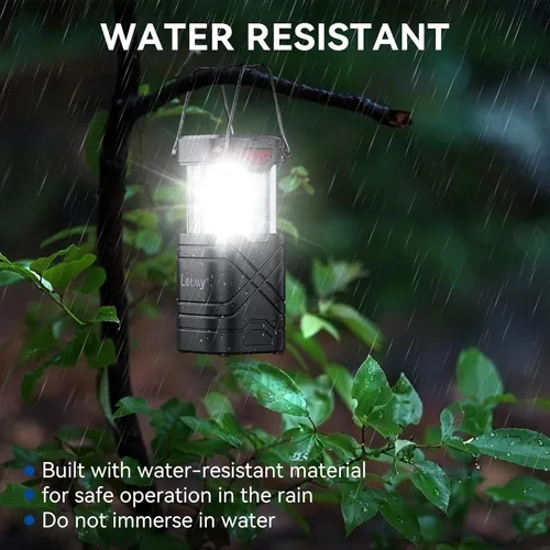 Vista 5 de LETMY Paquete de 4 linternas de campamento, linternas LED recargables, faroles solares con batería para huracanes con 3 vías de alimentación y cable