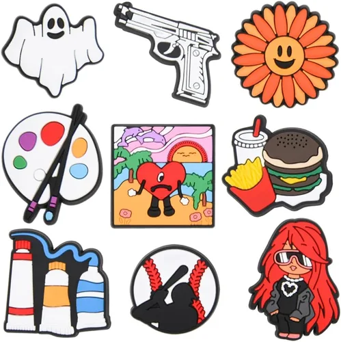 Vista 2 de QYSEOFON 20, 35, 50, 75, 100 dijes de dibujos animados al azar para zapatos para mujeres y hombres, decoración de zapatos para pulsera, pulsera