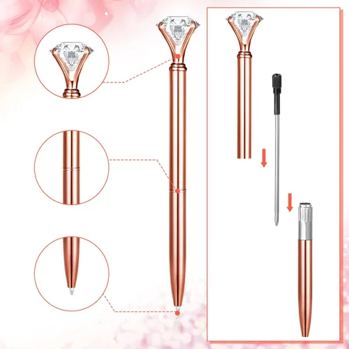 Vista 3 de BBTO Portalápices con 6 bolígrafos de diamantes brillantes, tazas para lápices para escritorio, organizador de escritorio con purpurina, soporte